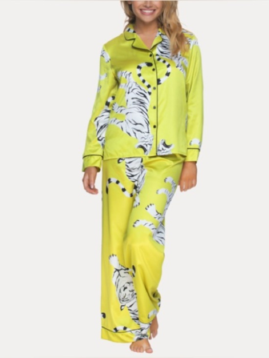 Jezebel Other - Jezebel Chartreuse Satin Tiger Print Pajama Set